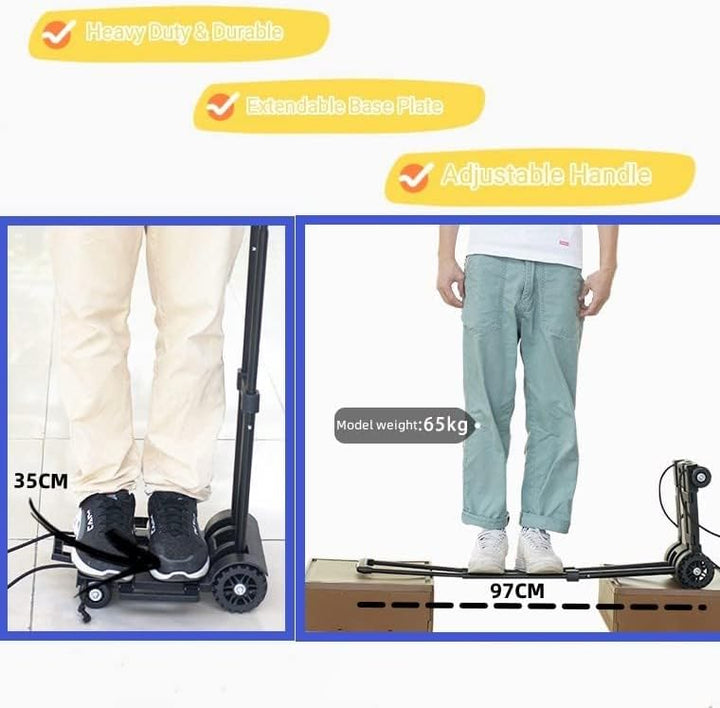 Faltbarer Sackkarre, 65 kg, robuste 4 Räder, tragbare Sackkarre, Leichter Reisewagen mit Bindegürtel