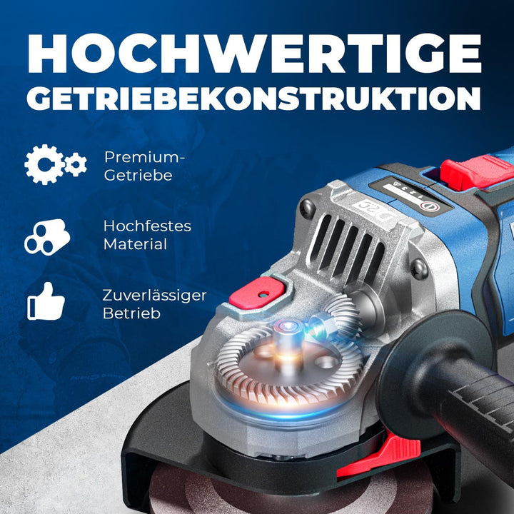 DongCheng Akku-Winkelschleifer 18V, Ø 125mm, 1000W, bürstenloser Motor, 3 Drehzahlstufen, Schnellspa