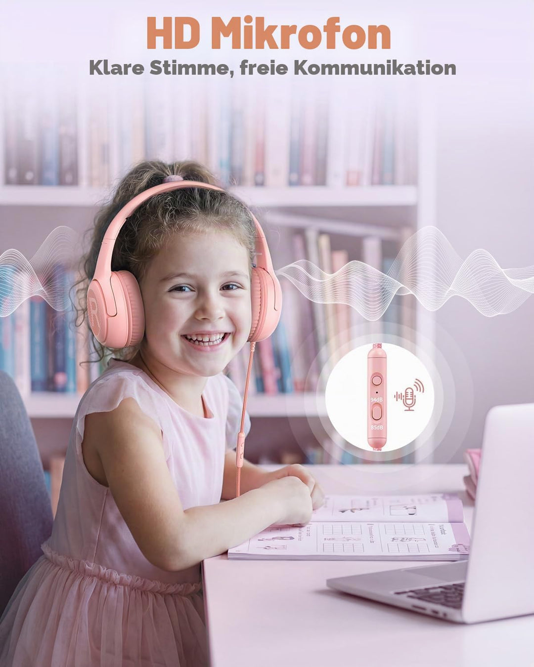 Kopfhörer Kinder, Kabel Kinderkopfhörer mit Mikrofon, Over Ear kopfhörer Kinder 85/94dB Lautstärkenb