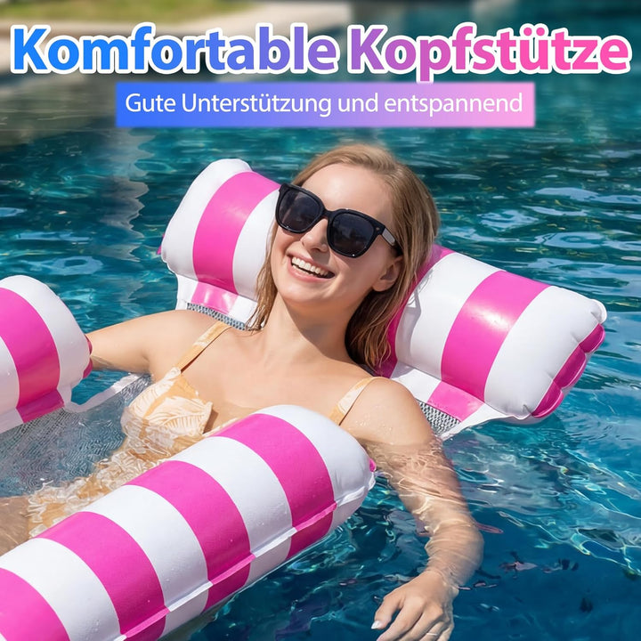 2 Stück Luftmatratze Wasser mit 1 Luftpump und 2 Getränkehalter，4 in 1 Wasserhängematte mit Netz Auf