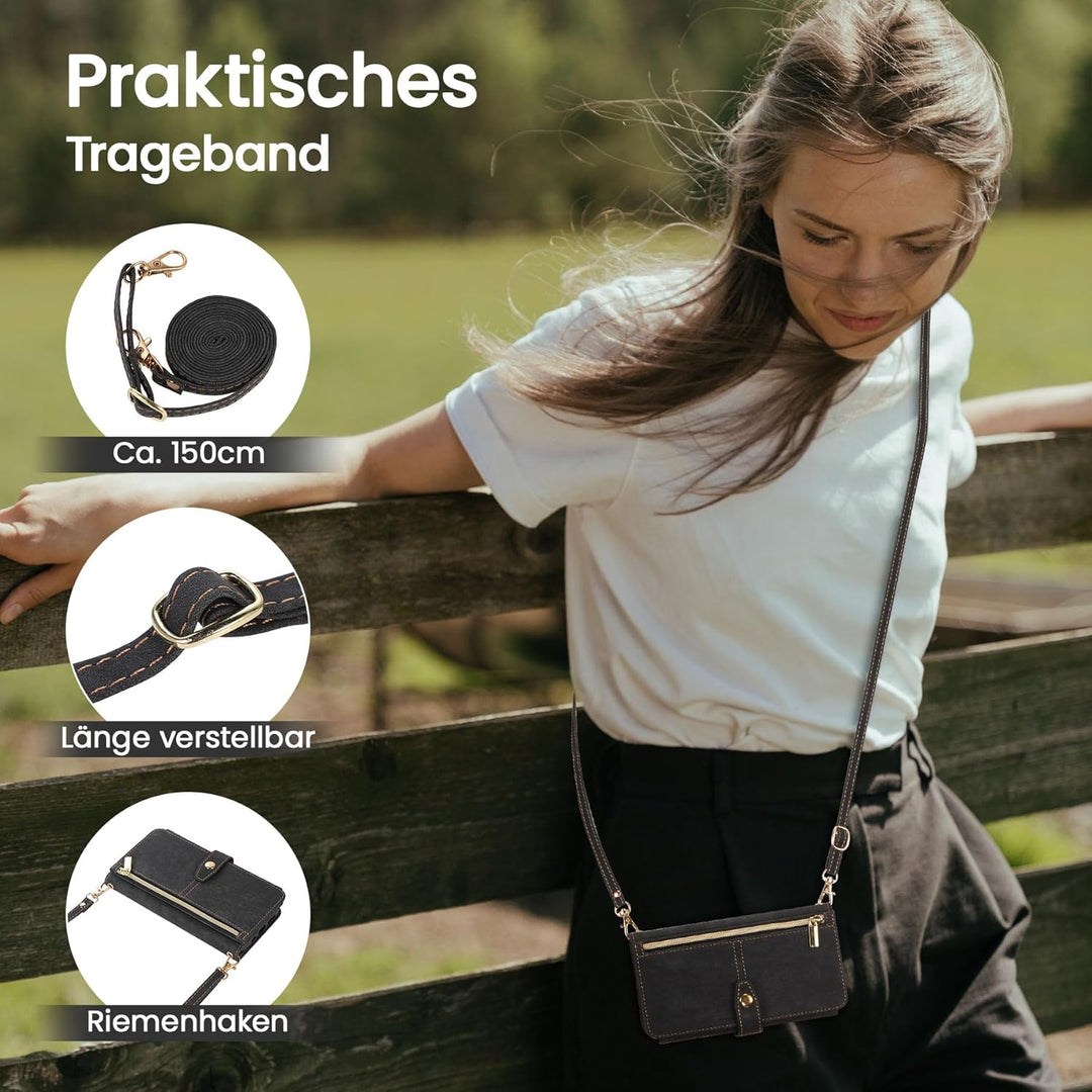 ZCDAYE iPhone 16 Pro Hülle mit Band, Leder iPhone 16 Pro Handykette Handyhülle Handytasche mit Korde