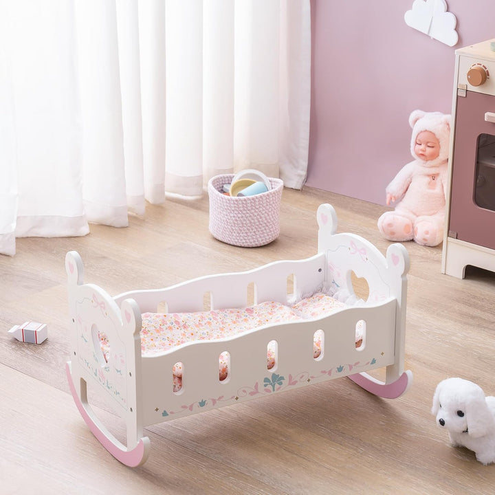 ROBUD Holz Baby Puppe Krippe Baby Puppe Bett Spielzeug für Puppen bis 18 Zoll Puppen Zubehör - mit P