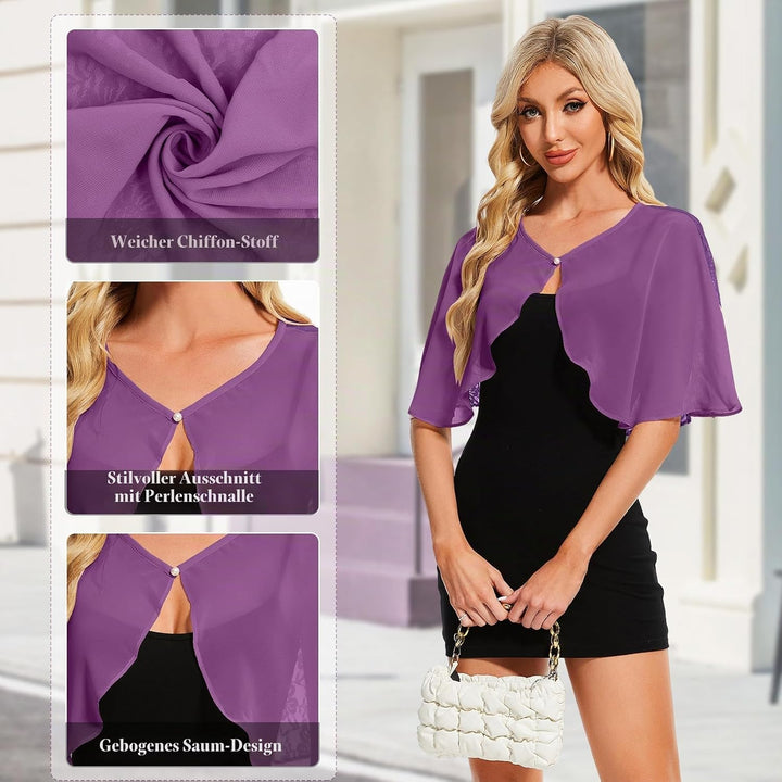 Damen Spitzen Schal Stola Chiffon Umhang Cape Capelets für Hochzeit Abendkleid Braut Party Elegant S