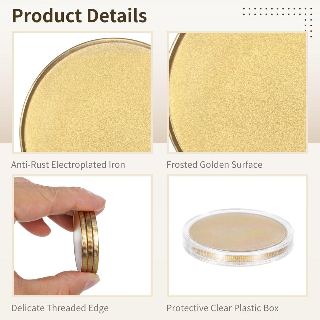 10 Stück Blank Challenge Coins, 40 mm goldene Blank-Metallmünzen mit Gewinderand und durchsichtiger