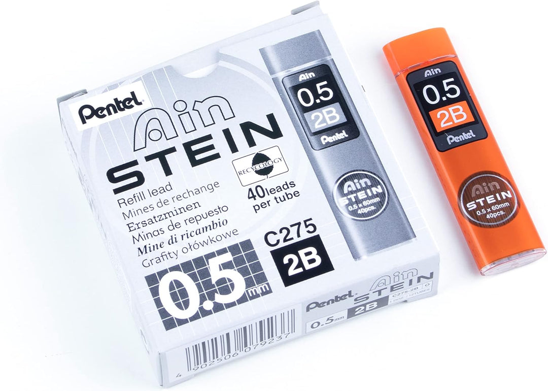 Pentel Ain STEIN C275 Feinmine, 40 Minen je Dose, 0.5 mm, Härtegrad 2B (12 Dosen)