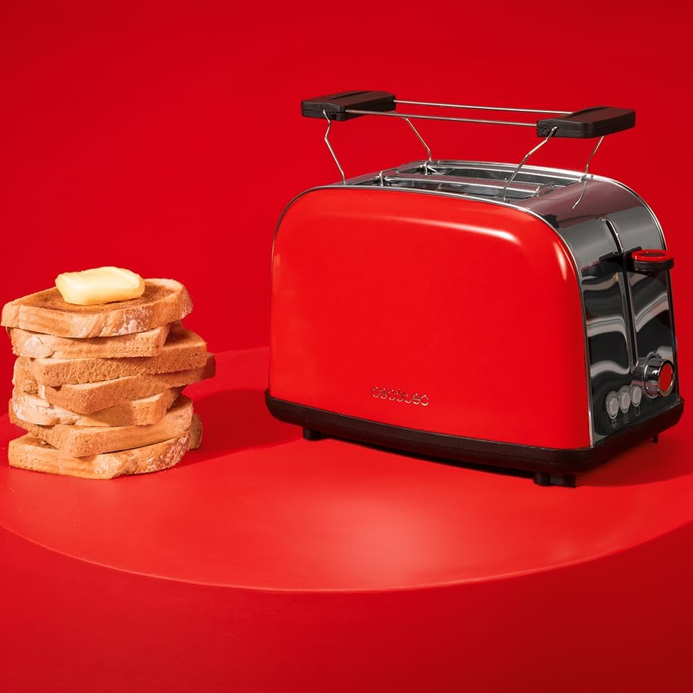 Cecotec Vertikaler Toaster Toastin' time 850 Red, 850W, Doppelter Kurzschlitz und breiter Schlitz vo