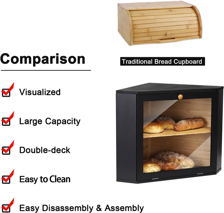 Leader Accessories Bambus Brotkasten 2 Etagen Brotbehälter für Ecke lebensmittelecht Brotaufbewahrun
