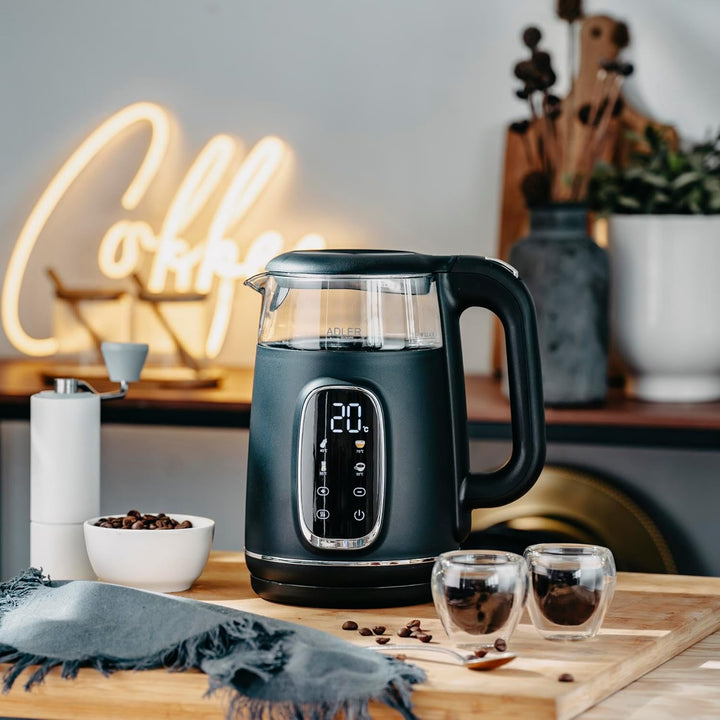 Adler Wasserkocher mit Temperatureinstellung 2200W – Wasser Kocher 1,7L mit LED-Display und Touchpan