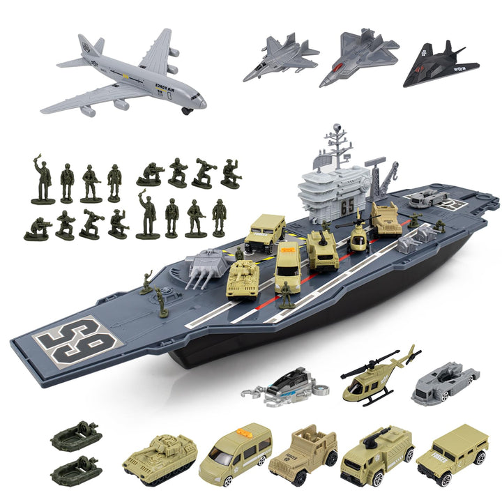 RedCrab Flugzeugträger Spielset, Militär Schlachtschiff Modell Spielzeug mit Militar Auto, Militärfl