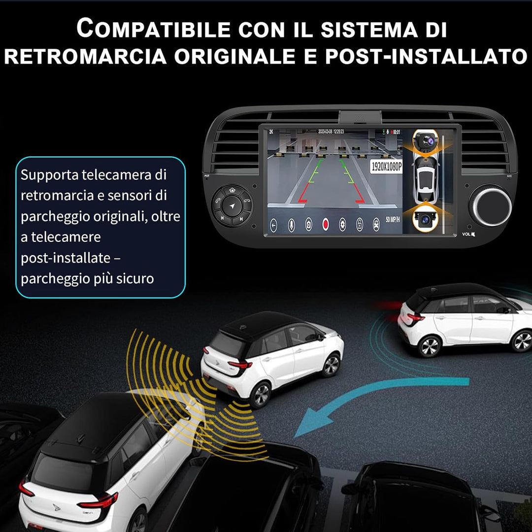 8-Kern 4GB+64GB Autoradio für FIAT 500C 2007–2015, 7" Touchscreen, Navigation GPS, Wireless CarPlay