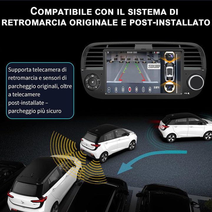 8-Kern 4GB+64GB Autoradio für FIAT 500C 2007–2015, 7" Touchscreen, Navigation GPS, Wireless CarPlay