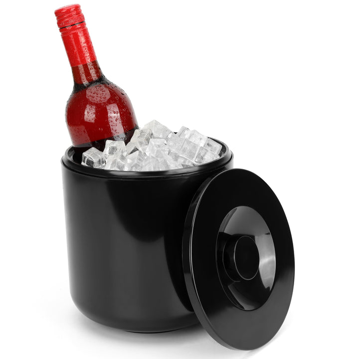Kurtzy Schwarzer Eiskübel mit Deckel - Doppelwandiger/Isolierter 4 l Eiswürfelbehälter mit Deckel -