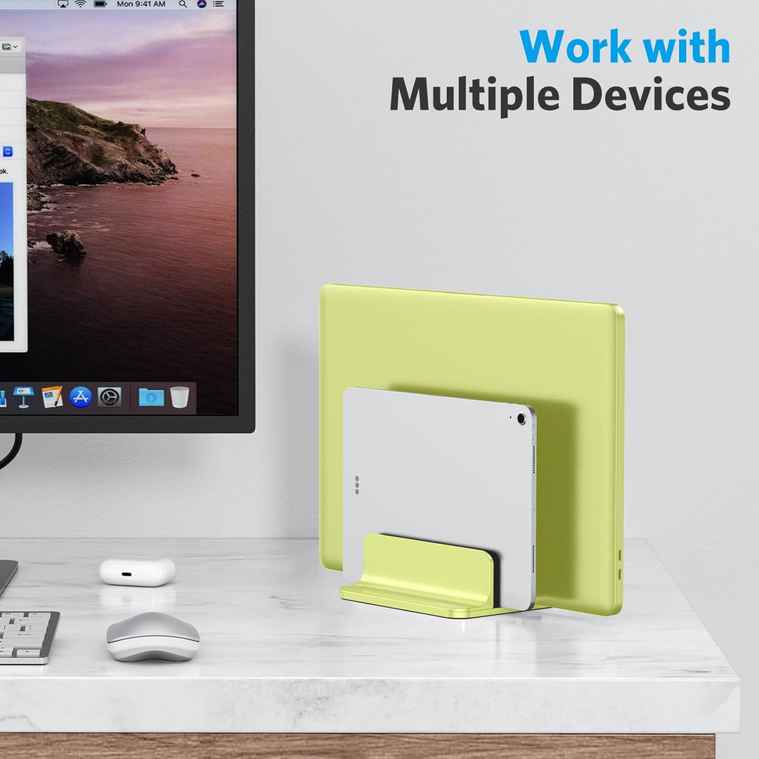 OMOTON [Aktualisierte Version Vertikaler Doppelständer für Laptops, Dualer Desktop-Laptop-Ständerhal