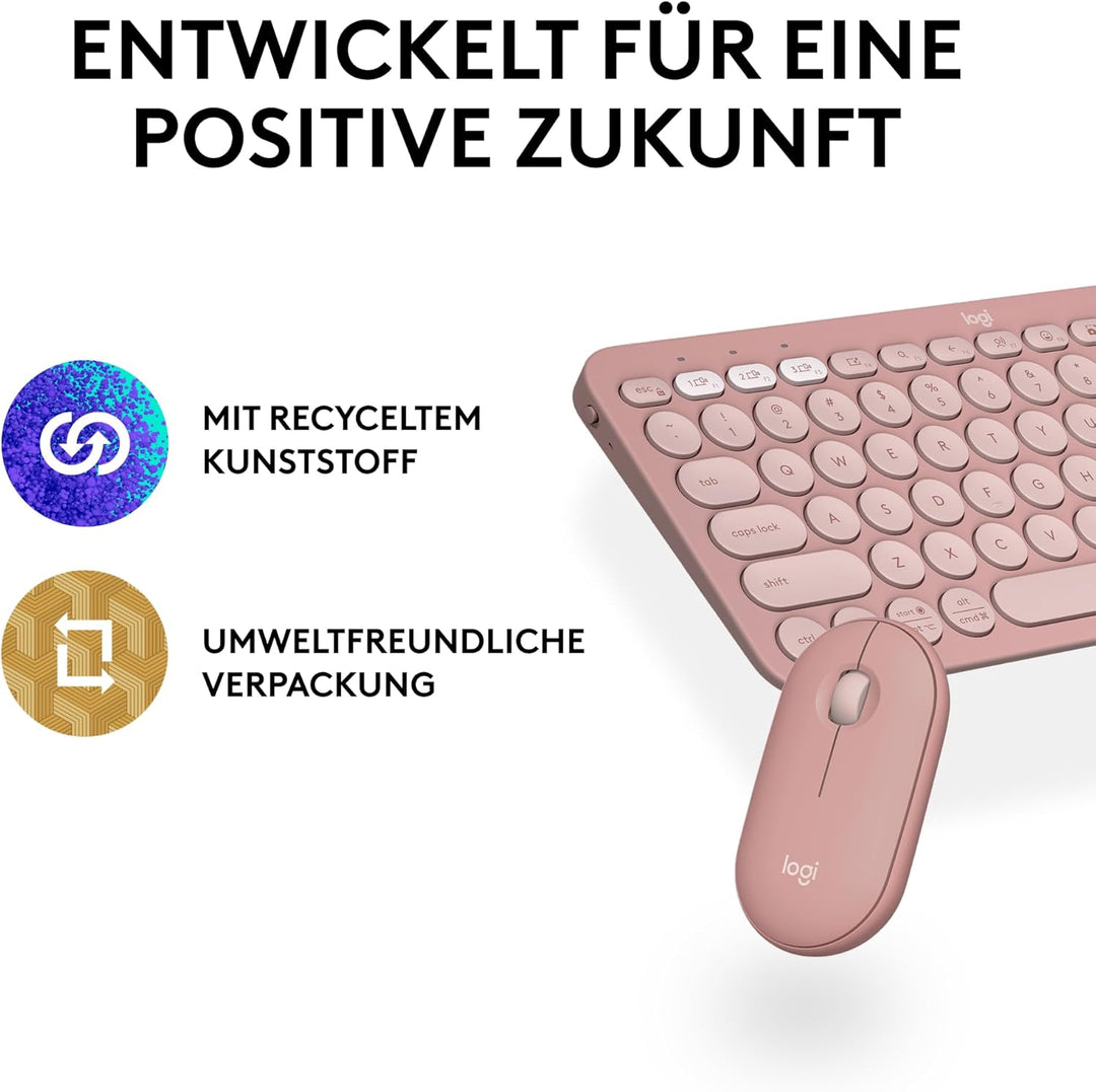 Logitech Pebble 2 Combo, kabellose Tastatur und Maus, leise und mobil, anpassbar, Logi Bolt, Bluetoo