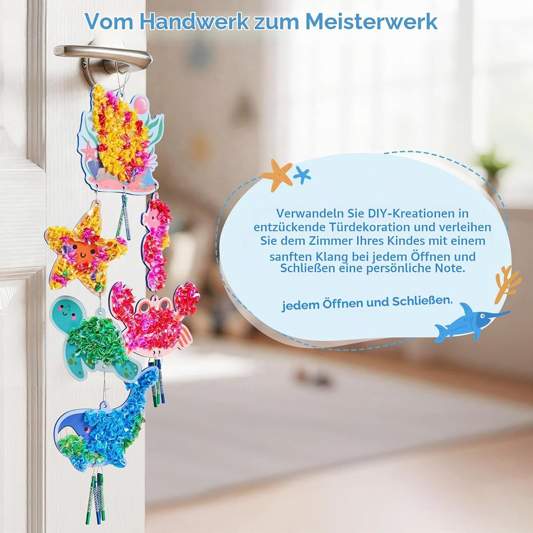 JoyCat Poke Art Basteln Kinder, Windspiel mit Meerestieren, 3D Bastelset mit klingenden Windspielele
