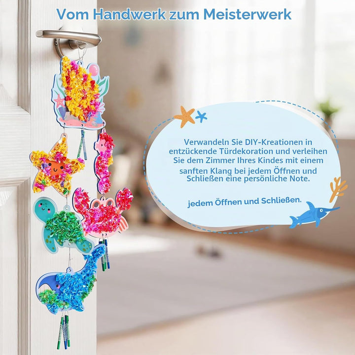 JoyCat Poke Art Basteln Kinder, Windspiel mit Meerestieren, 3D Bastelset mit klingenden Windspielele