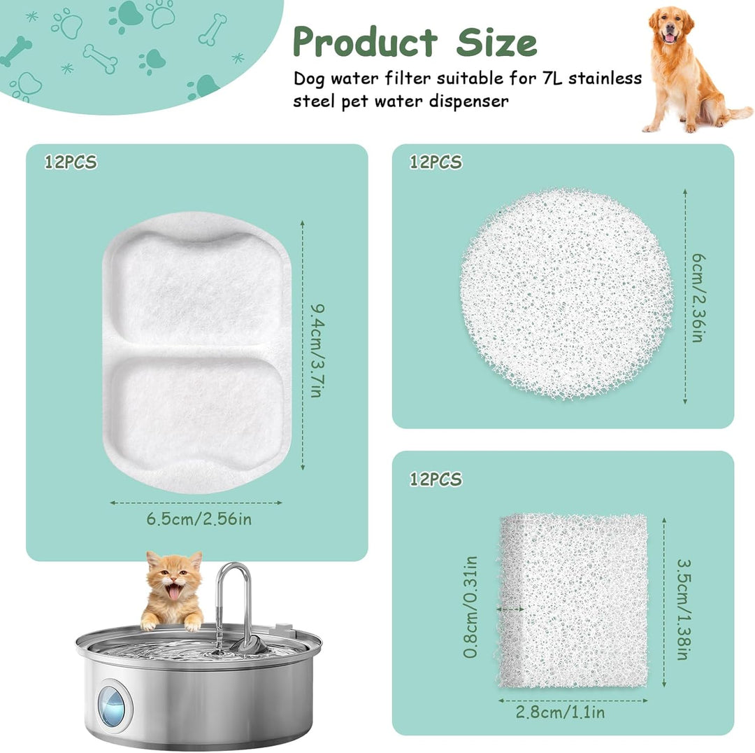 12 Packung Katzenbrunnen Filter für Oneisall PWF-002 (Modell) 7L Hunde Trinkbrunnen Edelstahl,inkl.