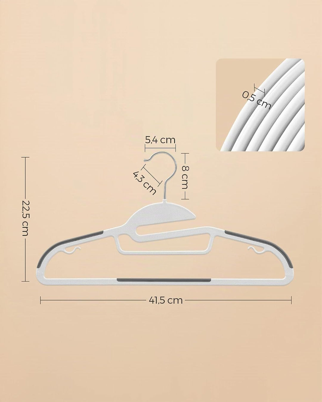 SONGMICS Kleiderbügel Kunststoff, 20er Set, Bügel mit U-förmiger Öffnung, platzsparend, 0,5 cm dick,
