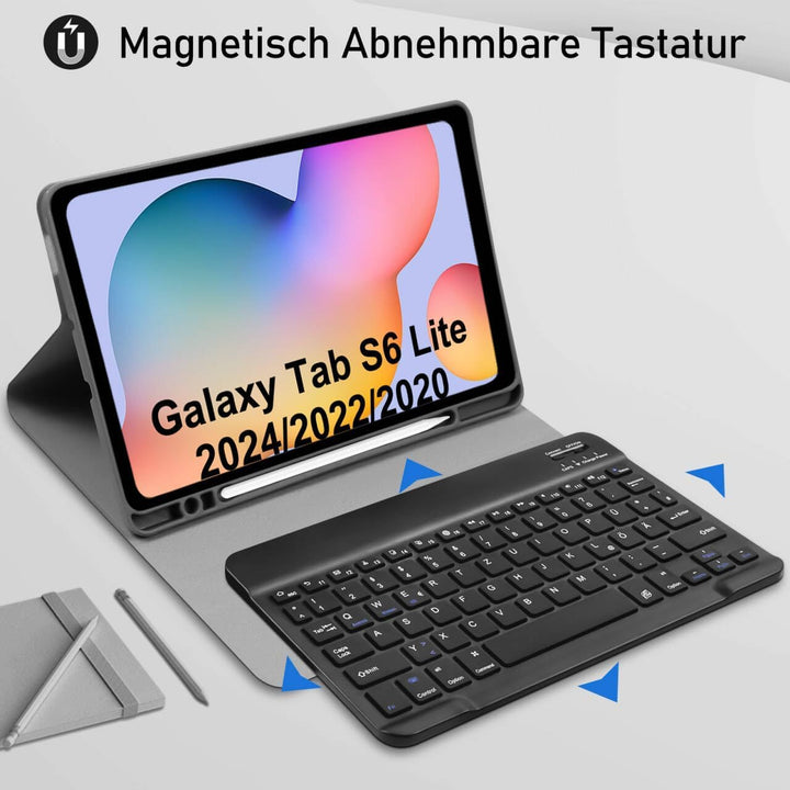 Hülle mit Tastatur für Samsung Galaxy Tab S6 Lite 2024/2022/2020, Schutzhülle mit Pencil Halter Wire