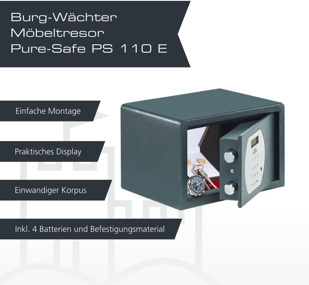 BURG-WÄCHTER Möbeltresor mit elektronischem Zahlenschloss, Zur Wand- und Bodenbefestigung, 6,7 l, 7,