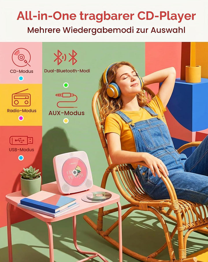 CD Player Tragbar Bluetooth Radio mit CD-Player mit Lautsprecher Unterstützung USB &amp; AUX-Wiedergabe
