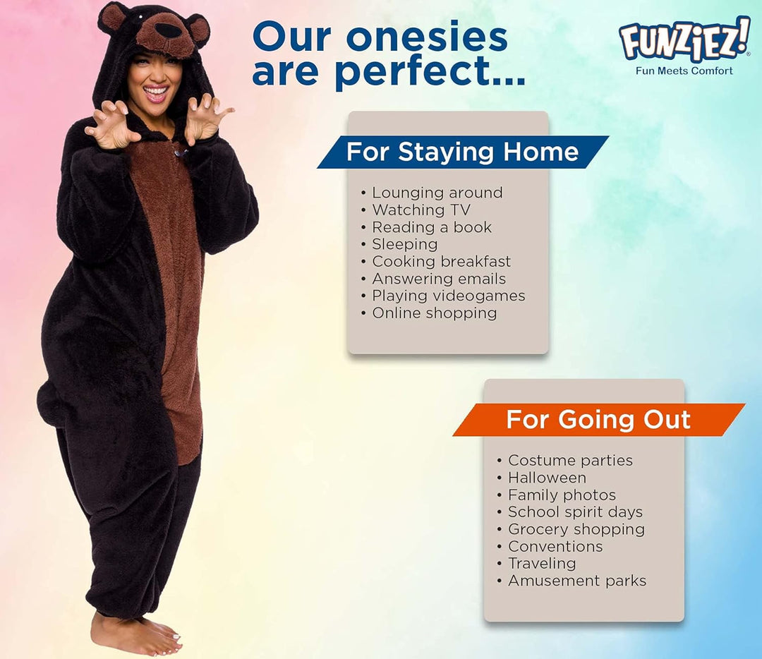 Funziez! Sherpa Bear Erwachsene Onesie Tier Halloween Kostüm Plüsch Teddy Einteiler Cosplay Anzug fü