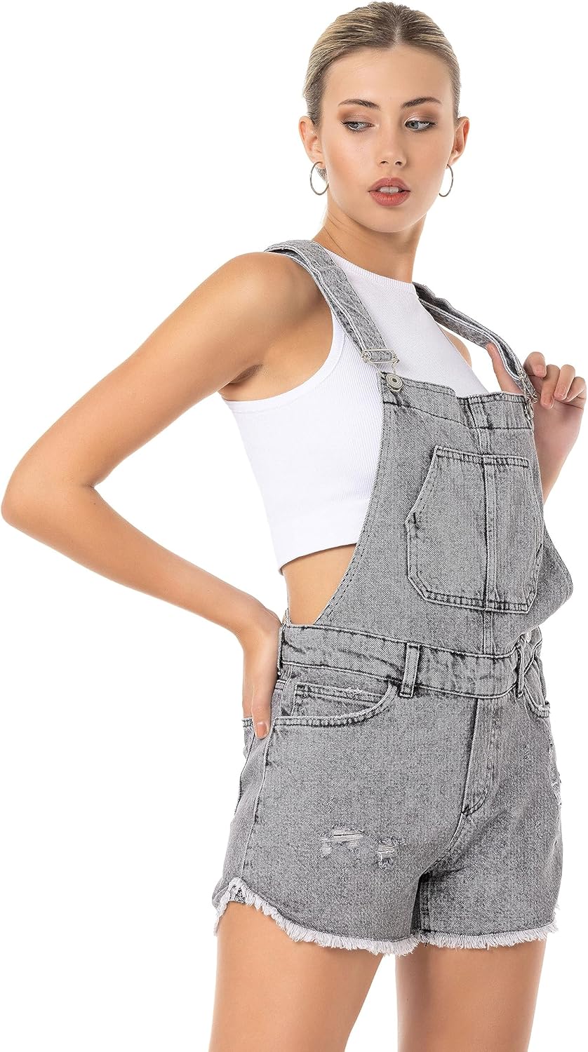 Red Bridge Damen Shorts Kurze Hose Overall Latzhose Jeanshose 31W Grau, 31W Grau