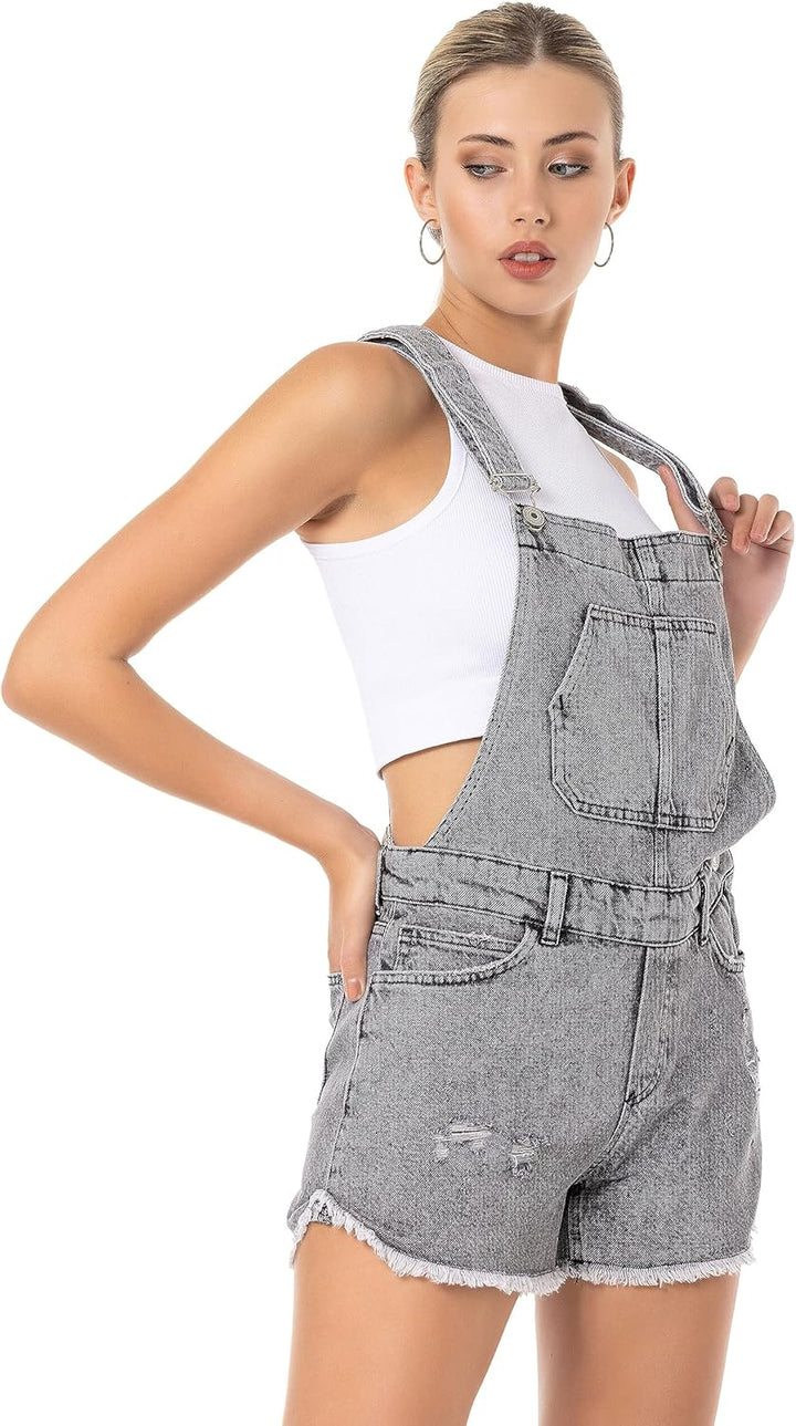 Red Bridge Damen Shorts Kurze Hose Overall Latzhose Jeanshose 31W Grau, 31W Grau