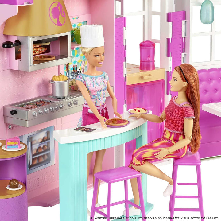 Barbie HGP59 - Cook'n Grill Restaurant Spielset, mit Köchin Puppe, Freundin und kleinem Mädchen, auf