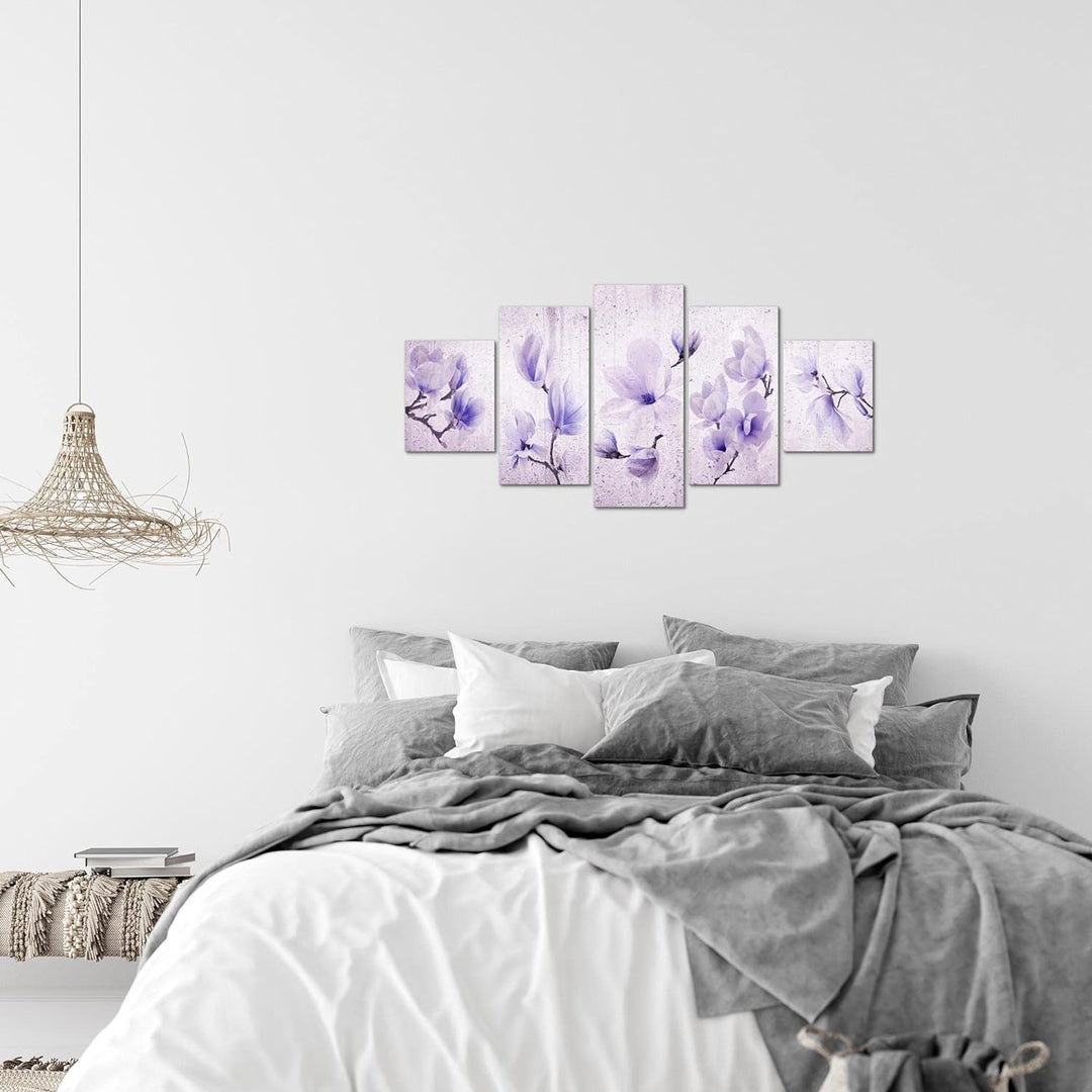 Runa Art Wandbilder Blumen Magnolien 5 Teilig Bild auf Vlies Leinwand Deko Wohnzimmer Vintage Beige