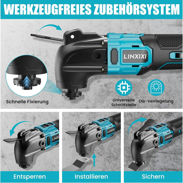Akku Multifunktionswerkzeug mit 2x2000mAh Akku, kompatibel mit Makita LXT-18V Akku, Bürstenloses Osz