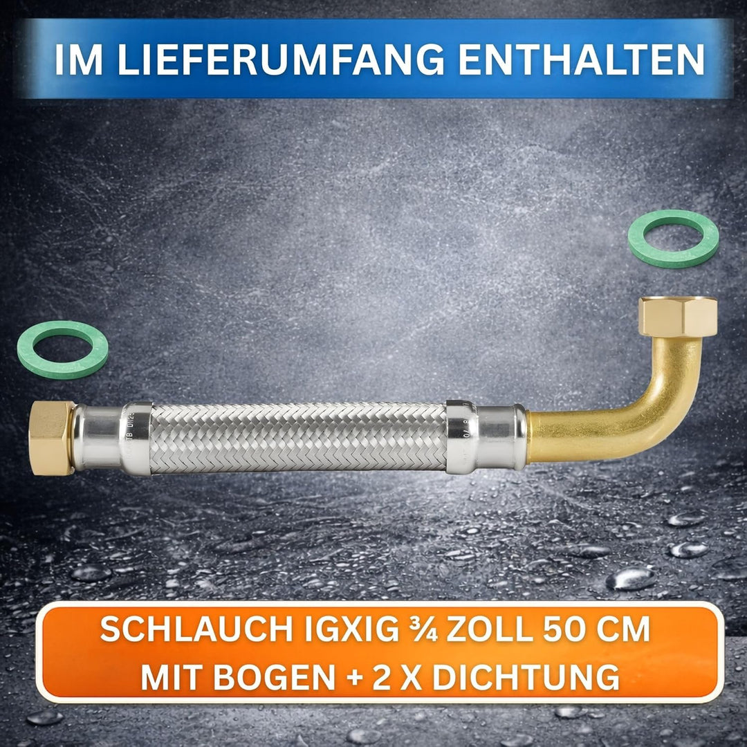 DVGW gep. Panzerschlauch 3/4 Zoll DN20 DN19 Edelstahl Flexschlauch Wasseranschluss Heizung Enthärtun