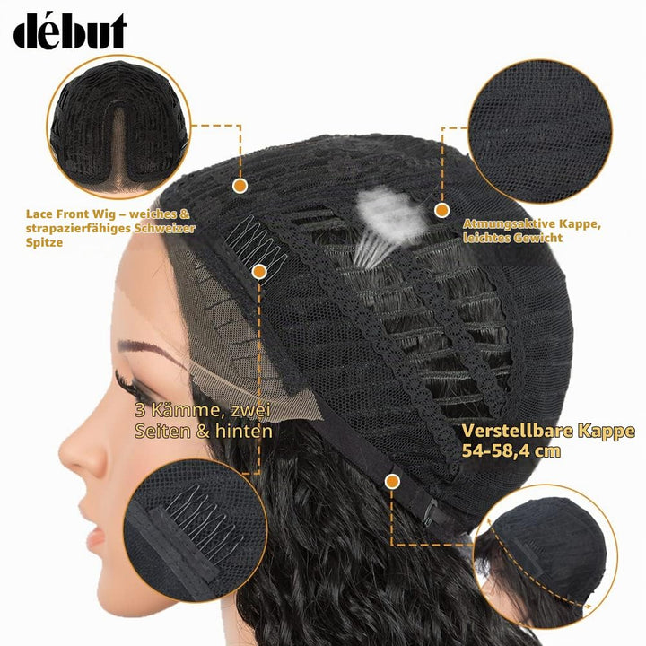 DÉBUT Lace Front Perücke Lockige Perücke für Damen 70 cm 230g Kunsthaar Hitzebeständige Faser 130% D