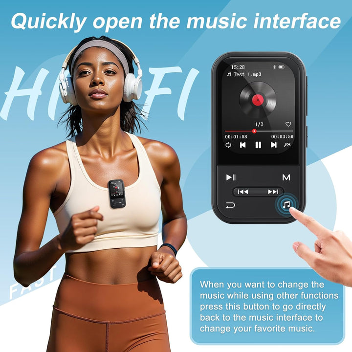 64GB MP3 Player - Clip MP3 Player mit Bluetooth 5.3, tragbarer Musikplayer mit FM-Radio, Sprachaufne