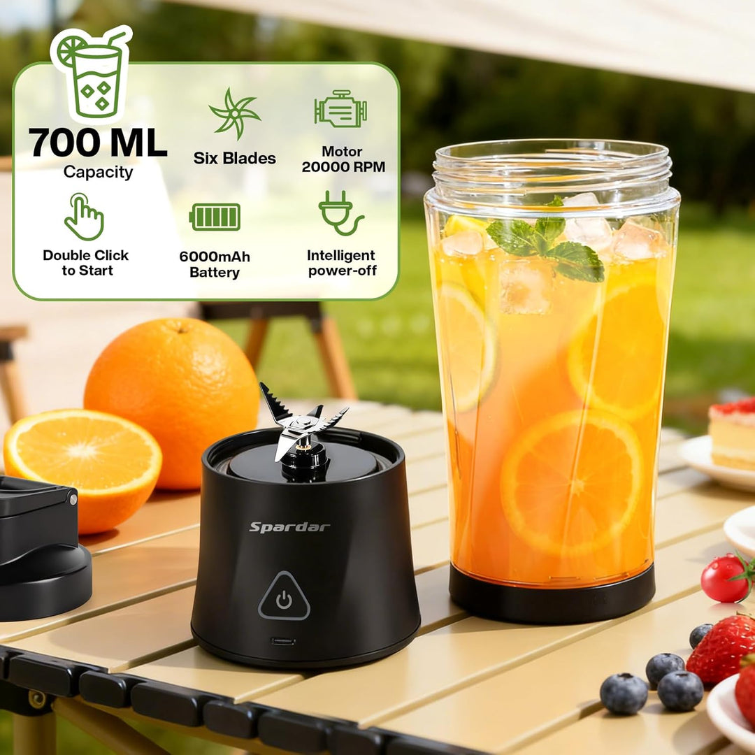 Smoothie Maker to go, 700 ml Portable Blender, 6000 mAh, Selbstreinigungsfunktion, Inklusive 6 Schar