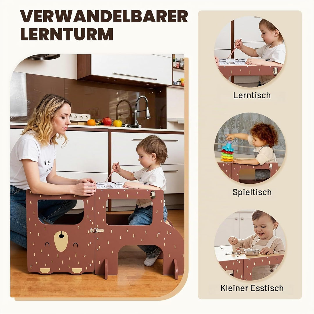 labebe lernturm ab 1 Jahr, Grossformat Montessori Lernturm klappbar, 3 in 1 Multifunktion Learning T