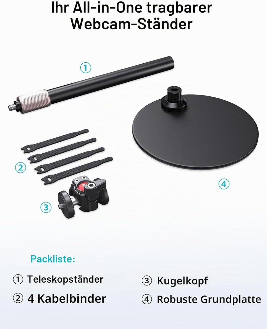 Etour [All Metal] Webcam-Stativ für Schreibtisch [Verdicktes Schaumstoff-Pad/geschützter Desktop] Ko