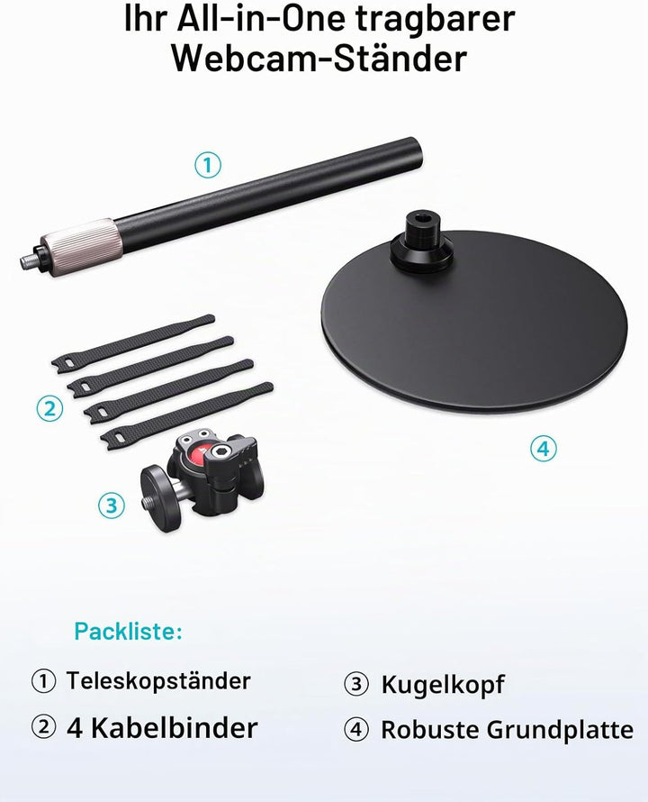 Etour [All Metal] Webcam-Stativ für Schreibtisch [Verdicktes Schaumstoff-Pad/geschützter Desktop] Ko