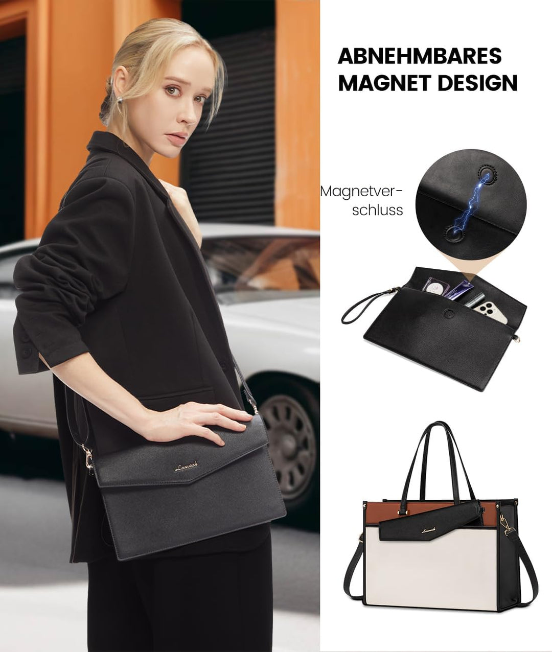 LOVEVOOK Laptoptasche Damen 17,3 Zoll, Wasserdicht Arbeitstasche Handtasche Gross Shopper Business A