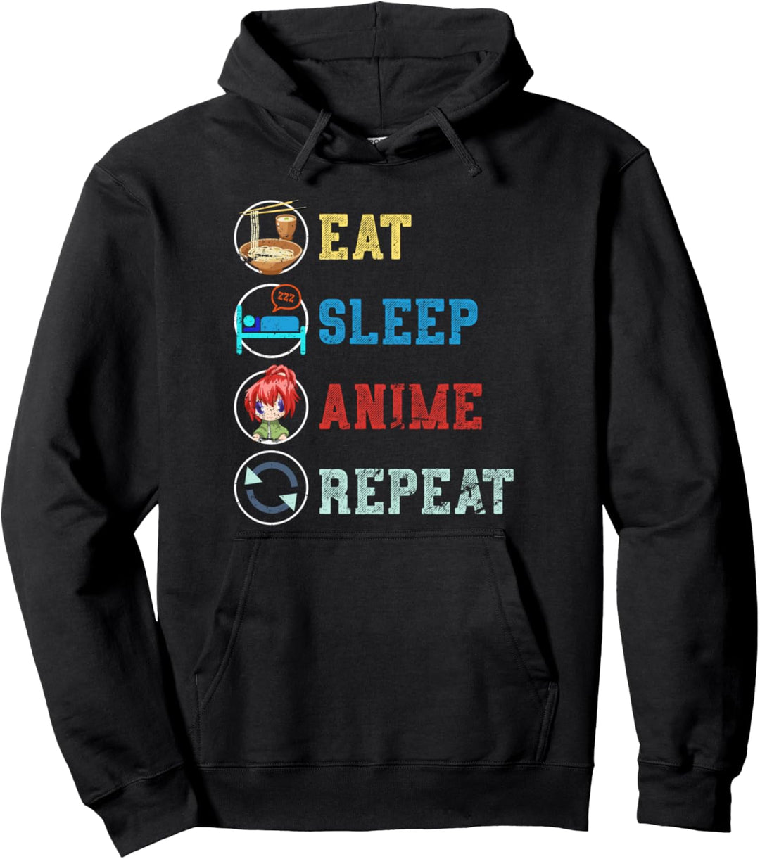 Essen Schlafen Anime Wiederholen Japan Ramen Kawaii Anime Pullover Hoodie