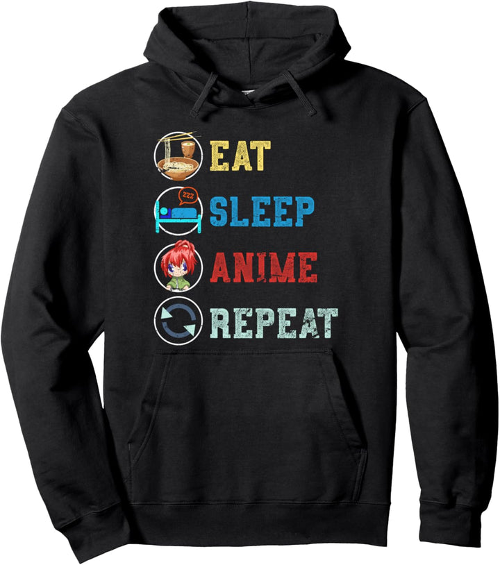 Essen Schlafen Anime Wiederholen Japan Ramen Kawaii Anime Pullover Hoodie
