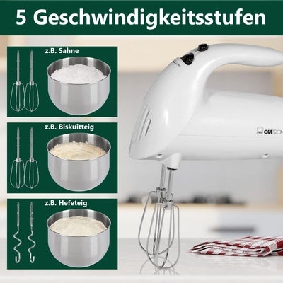 Clatronic elektrischer Handmixer | 250 Watt Motor | 5 Geschwindigkeitsstufen | Auswurftaste | robust