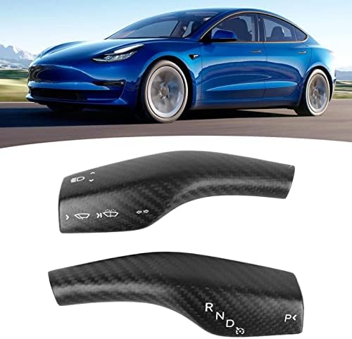 Focket 2PCS Lenkradhebelabdeckung Schalthebelabdeckung für Tesla Model 3 Y 2016-2023, Carbon Fiber W