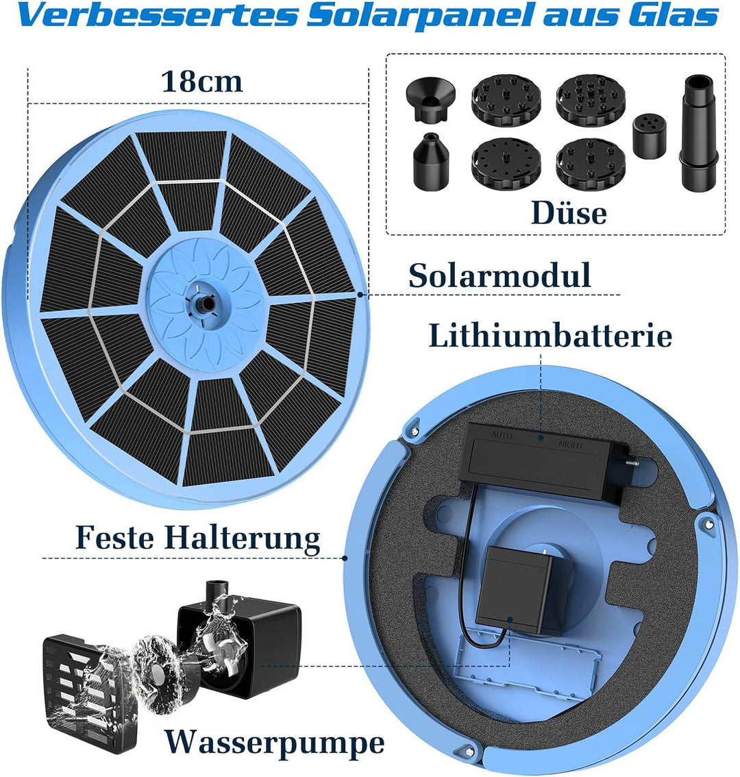 AISITIN Solarbrunnen für Draussen Verbessert, 3,5W Solar Schwimmender Fontäne Pumpe mit Verschiedene