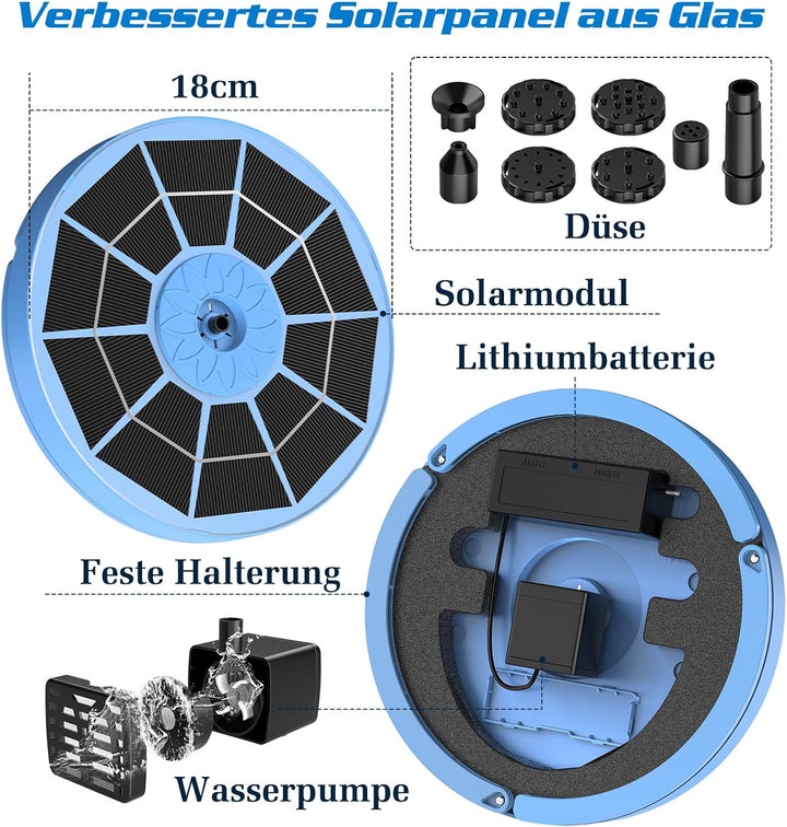 AISITIN Solarbrunnen für Draussen Verbessert, 3,5W Solar Schwimmender Fontäne Pumpe mit Verschiedene