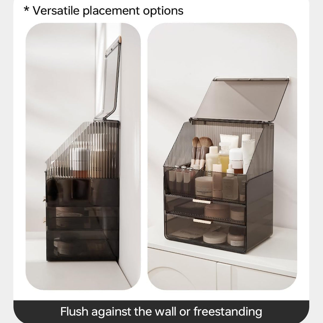 Grosse Make-up-Aufbewahrungsbox, 3-stöckig – Kosmetik-Organizer für die Theke mit Deckel, Schminktis