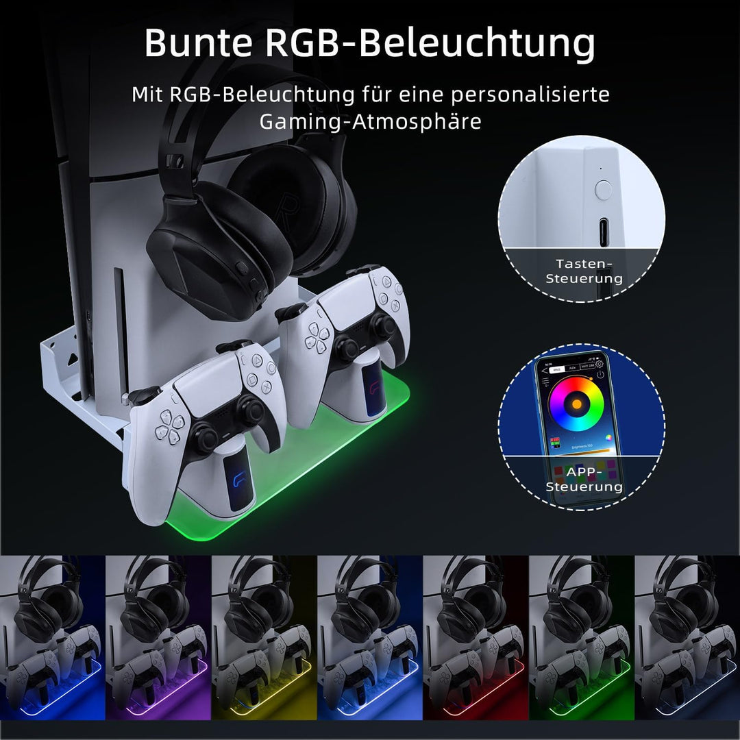 Mcbazel Wandhalterung PS5 mit Schnellladestation, Dual-Controller und RGB-Licht für PlayStation 5 Ko