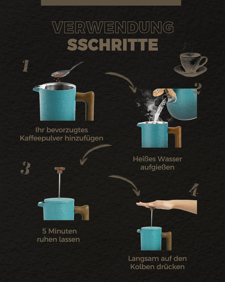Poliviar French Press aus Edelstahl, Thermo Kaffeebereiter Doppelwandig isoliert, Kaffeebereiter 1 L