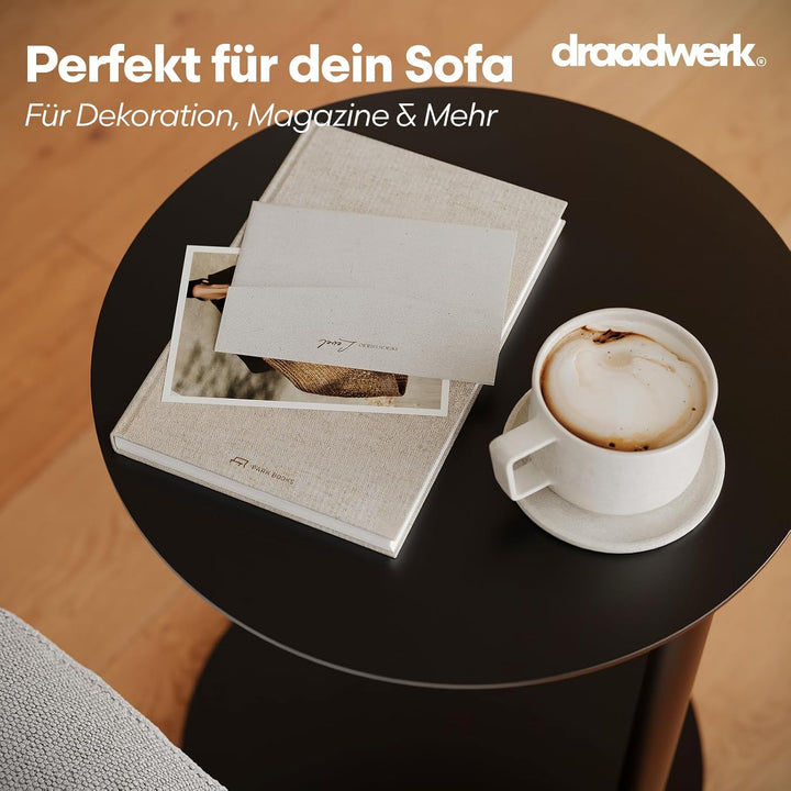 Sofatisch Rund | Beistelltisch für Wohn- und Esszimer | 40cm Pulverbeschichtetes Metall | Zeitloses