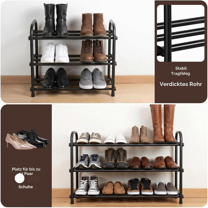 Schuhregal Platzsparend 3 Ebenen, Ausziehbar Schuhregal Metall (45-85cm), Starker Tragfähigkeit &amp; Ei
